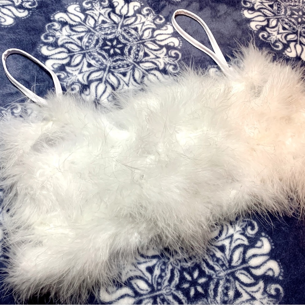 Women's Faux Fur Crop Top Spaghetti Strap Tube Tops Strappy Cami